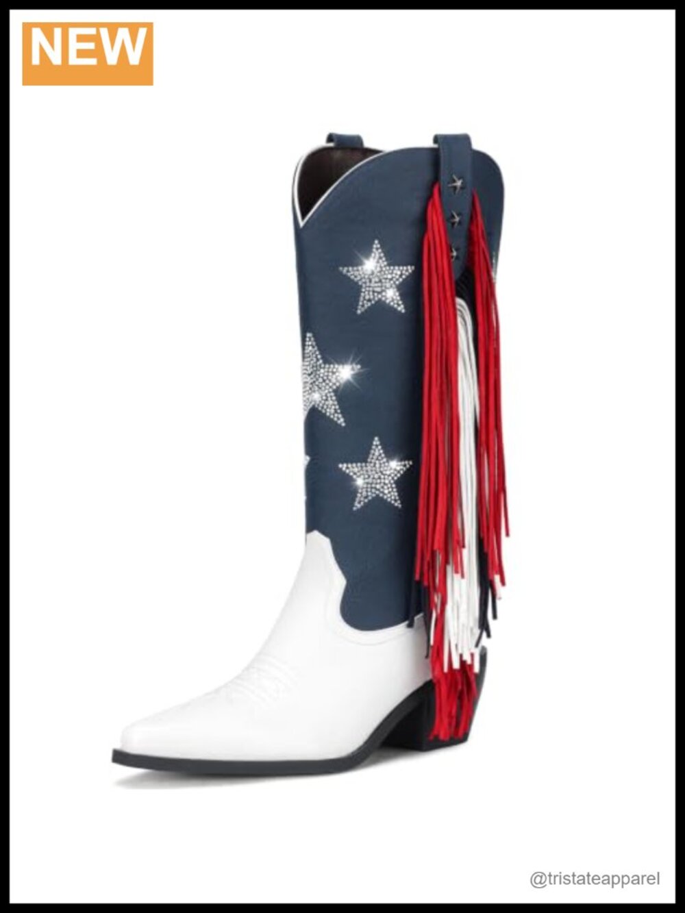 Faux Leather Western Cowboy Boots with Fringe, Pointed Toe Block Heel,